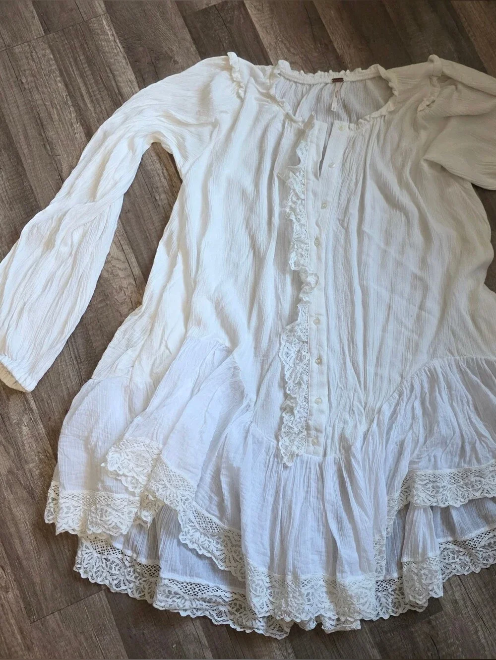 FREE PEOPLE JEANNETTE Ivory Edwardian Regency Lace Tunic Dress Darcy Boho
